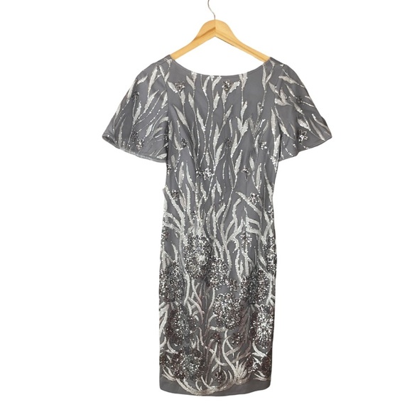 New JS Collections Lyra Sequin Embroidered Silver Flutter Sleeve Midi Dress 0 - Picture 2 of 15